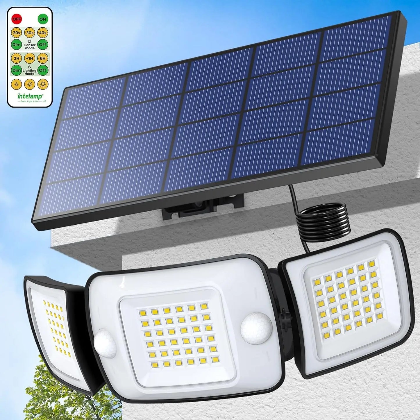 Intelamp Outdoor Solar LED Spotlight With Dual Motion Sensors