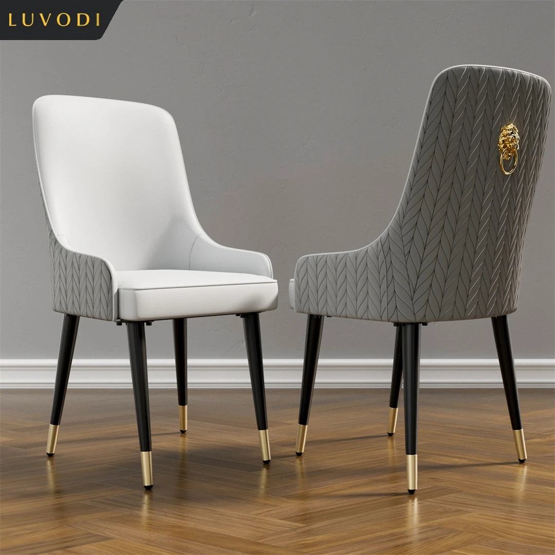 Luvodi Microfiber Leather Dining Chairs Set Featuring Lion Motif