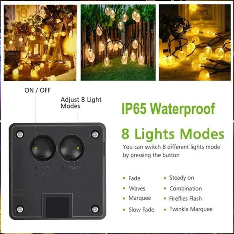 Super-Cheese Solar String Lights Outdoor Crystal Fairy Garland 8 Modes