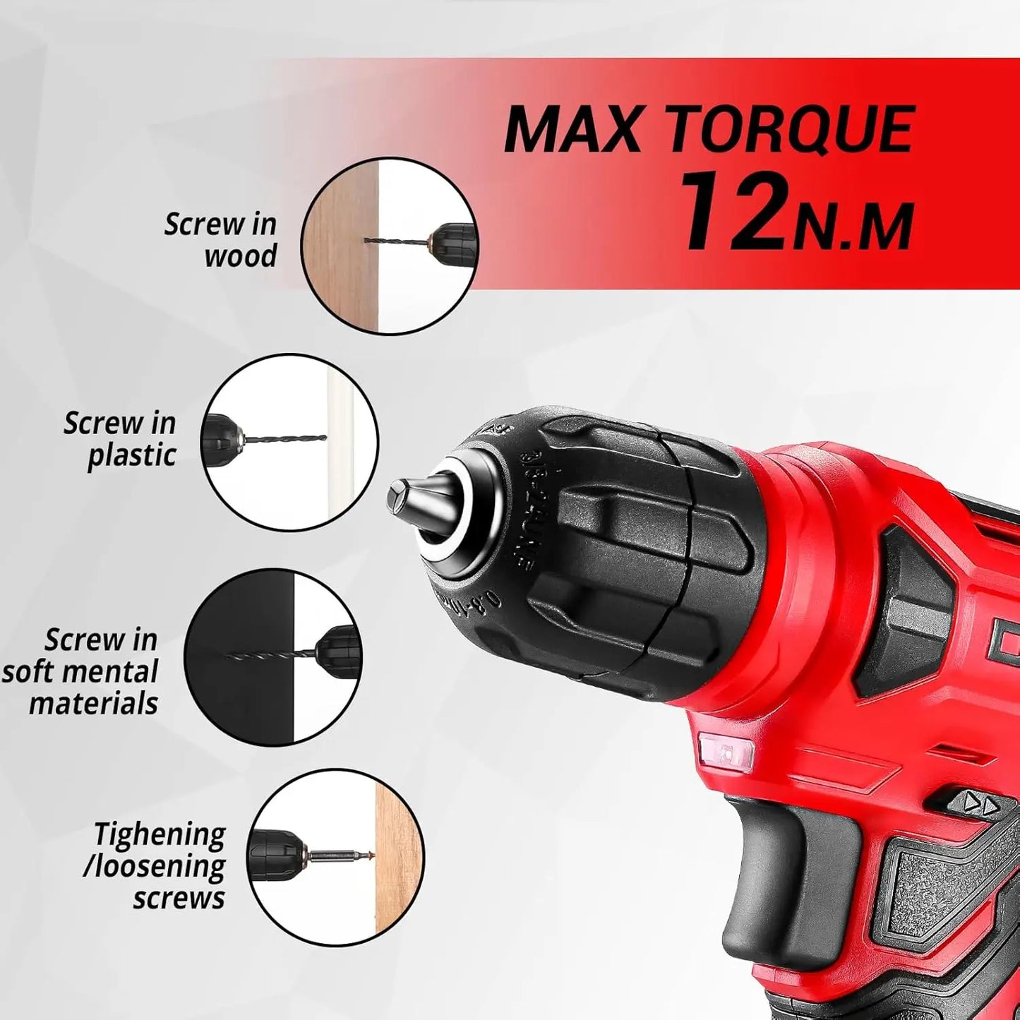 DEKO 8V Cordless Drill 126 Piece Complete Home Tool Kit