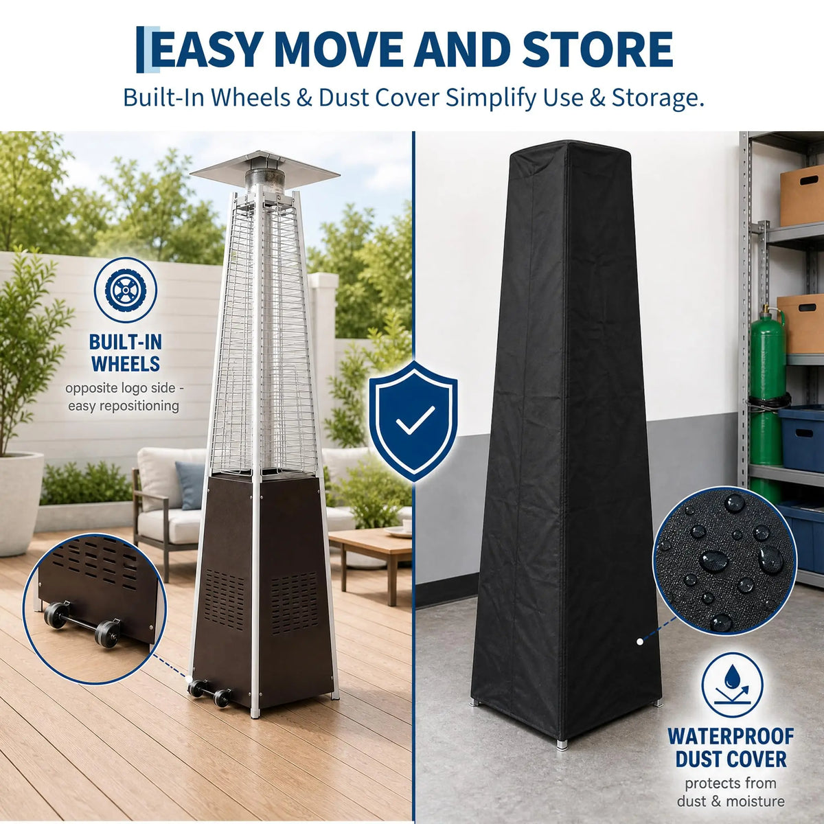 HiMISS Outdoor Pyramid Propane Patio Heater With Visible Glass Flame