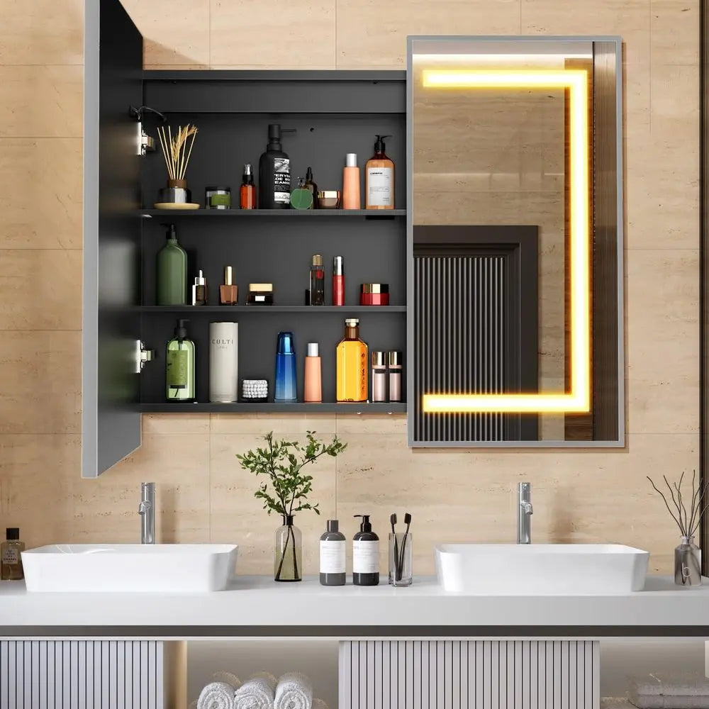 Backlit Bathroom Medicine Cabinet With Mirror And LED Lighting