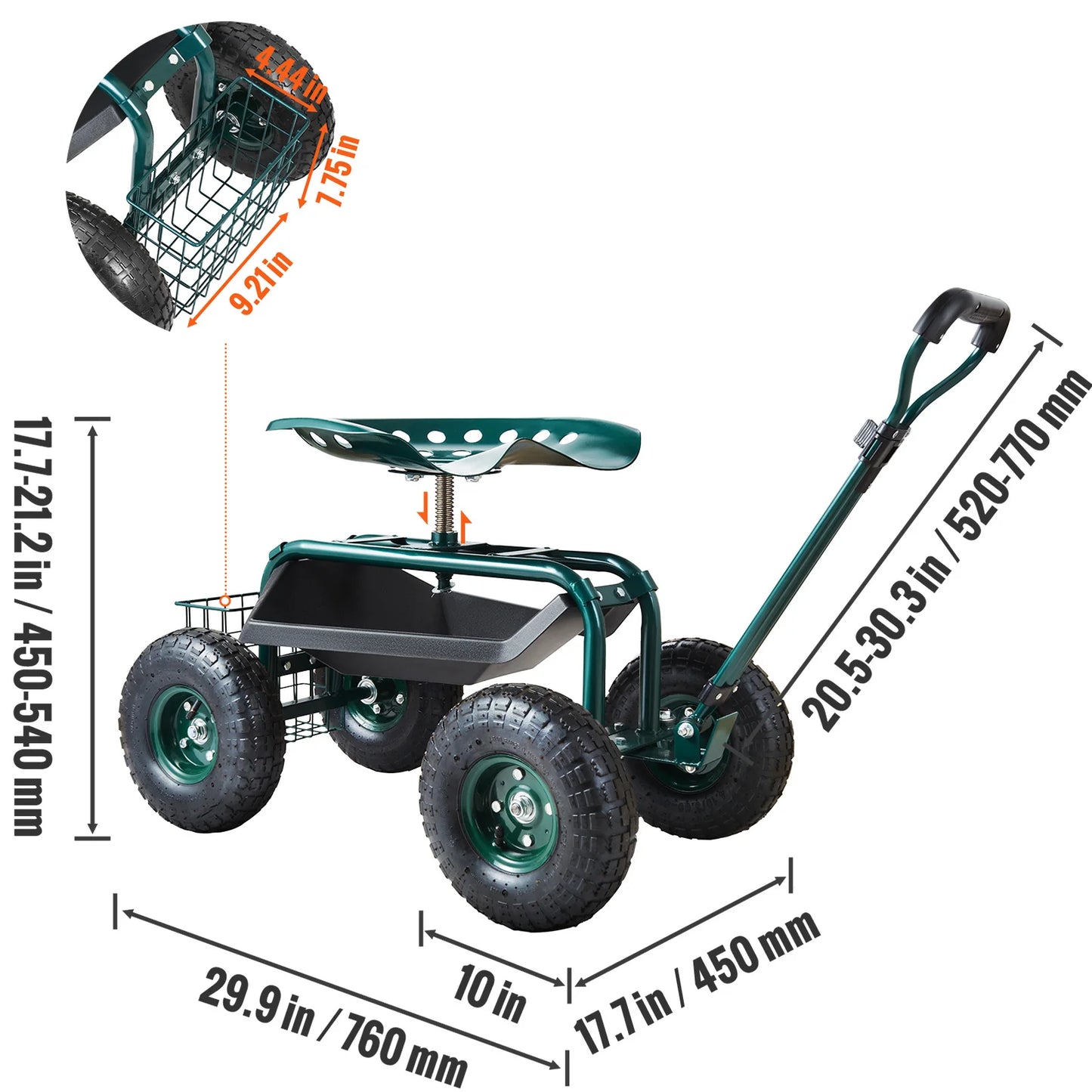 SucceBuy Rolling Garden Cart With 360 Degree Swivel Seat
