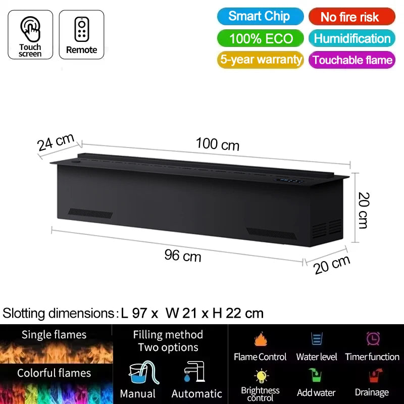 AFLYEVER Smart Water Vapor Fireplace With 3D Flame App Control