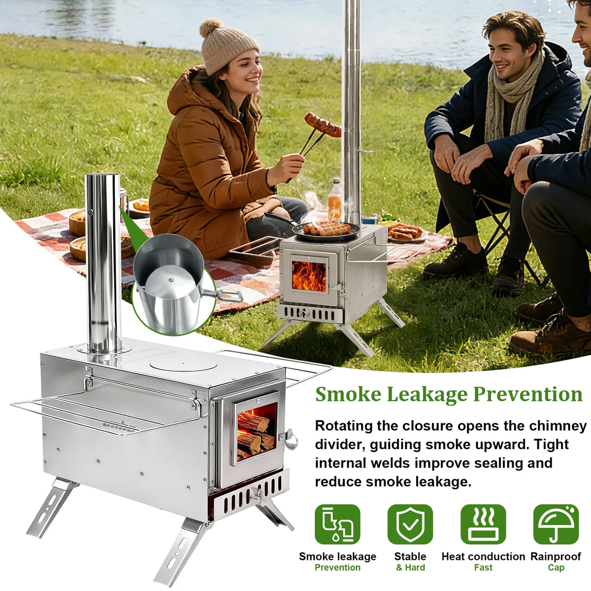 Portable Wood Burning Hot Tent Stove for Outdoor Cooking