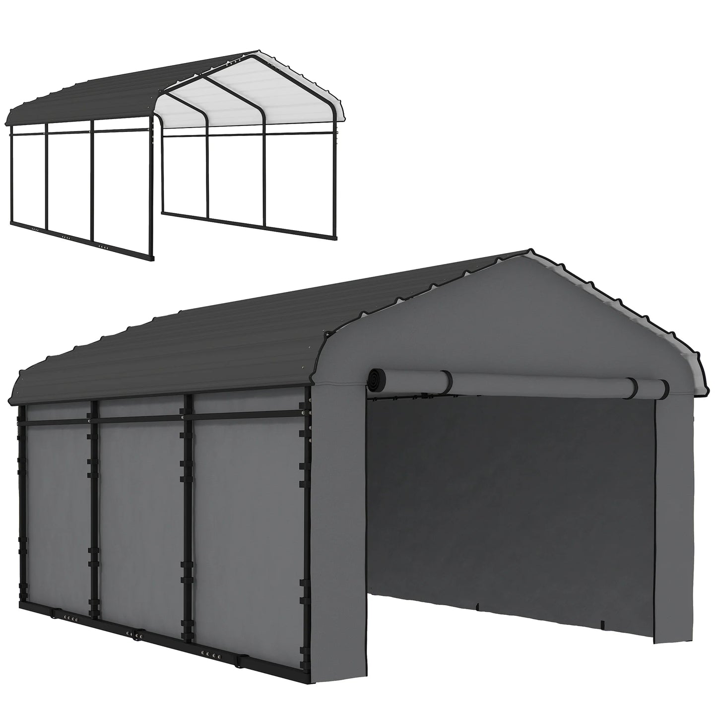 Outsunny Metal Carport With Removable Sidewalls And Durable Roof
