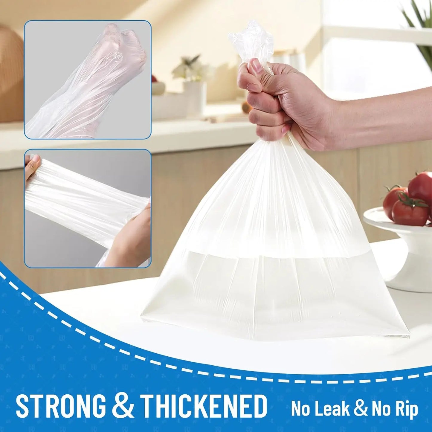 White Unscented Trash Bags, 100 Count for Household Use