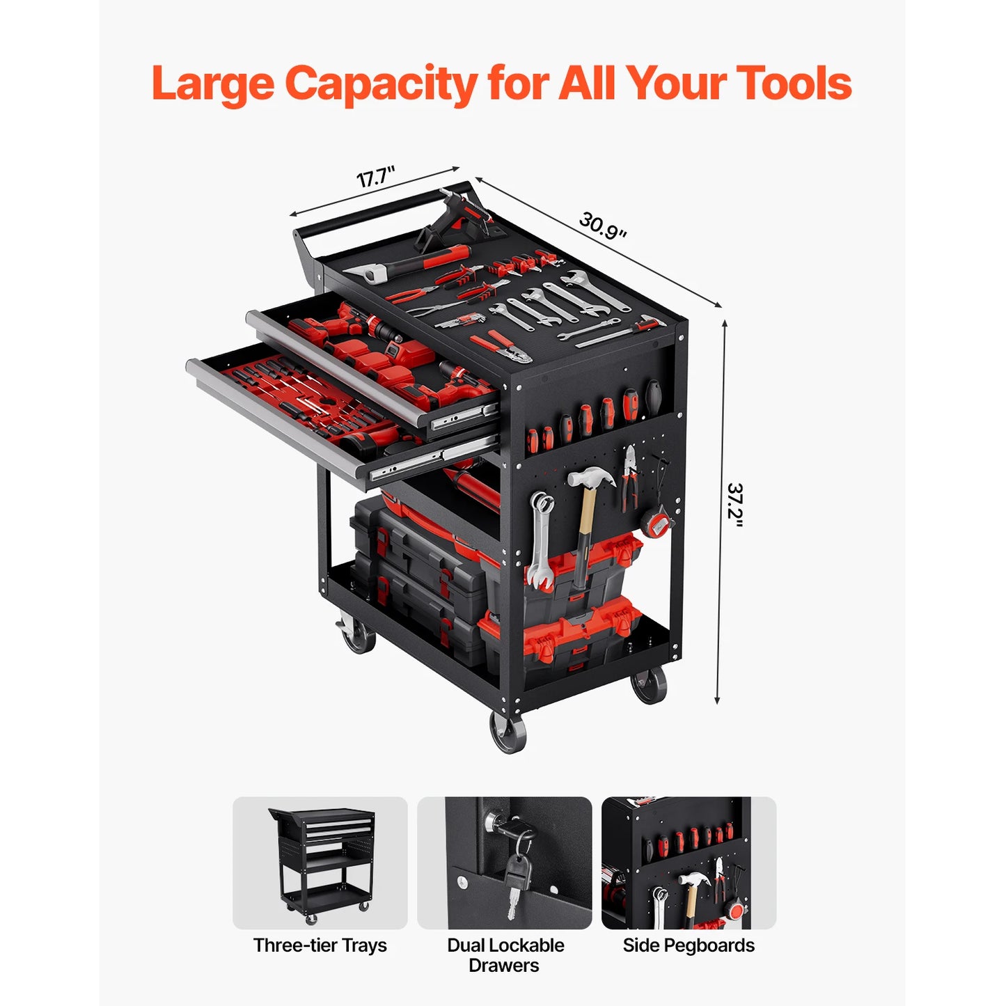 SucceBuy 5-Tier Tool Chest Rolling Cart With Locking Drawers