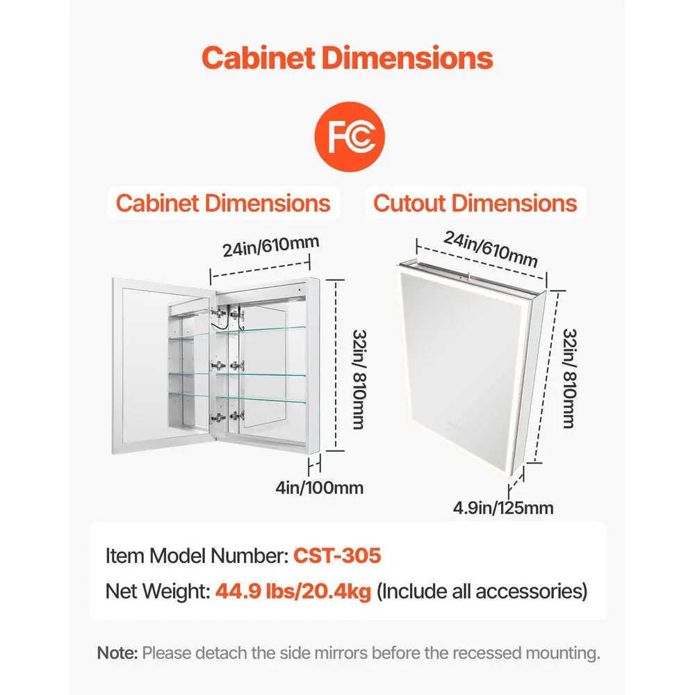 Lighted Bathroom Medicine Cabinet With Three Color Dimmable LED
