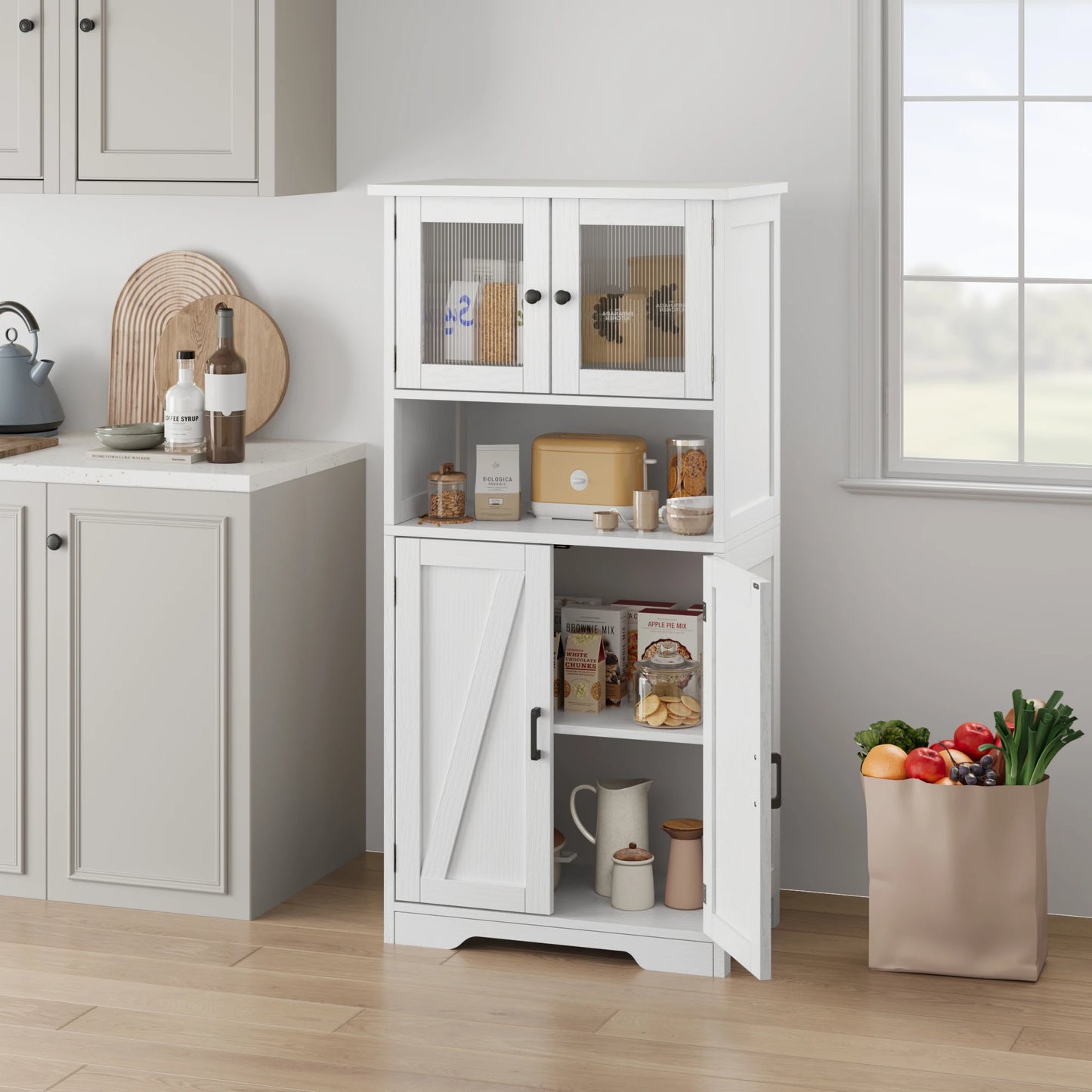 HobbyLane Free Standing Kitchen Pantry Cabinet With 4 Doors