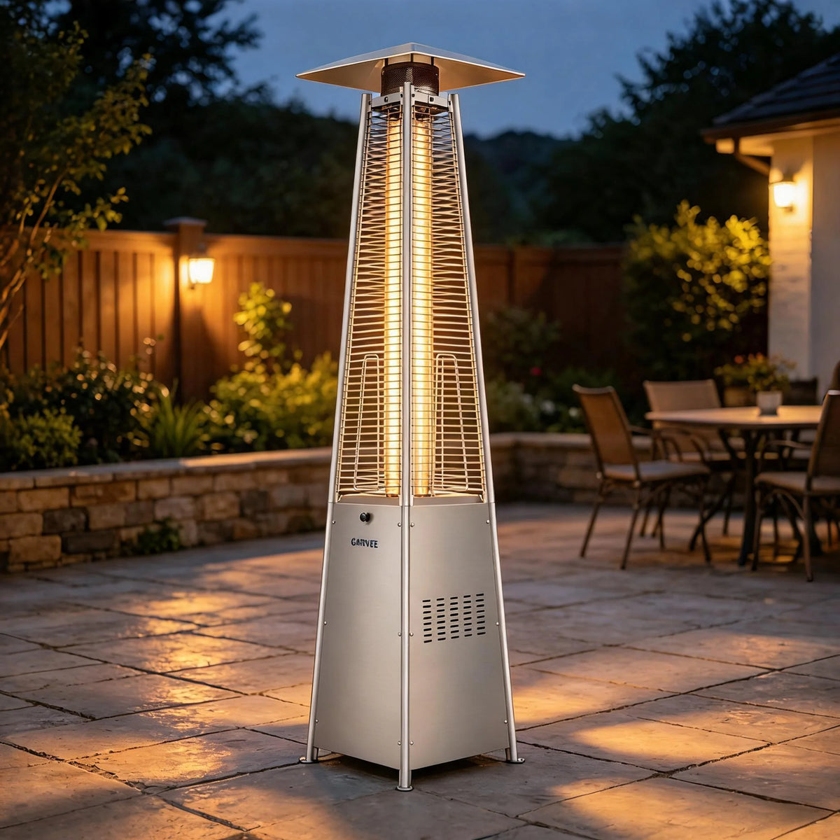 HiMISS Pyramid Propane Patio Heater With Visible Flame And Wheels