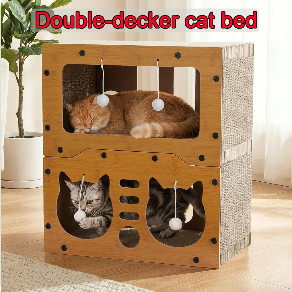 Multifunctional Cat House Scratcher Lounge With Hanging Toys