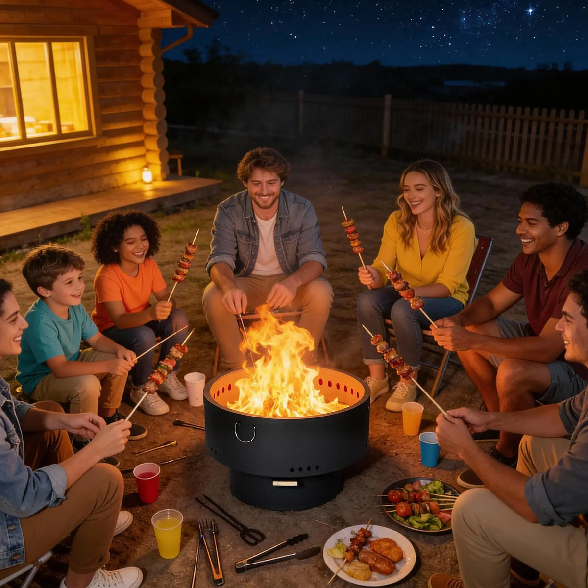 HiMISS Smokeless Fire Pit Table With Bamboo Lid Carrying Bag