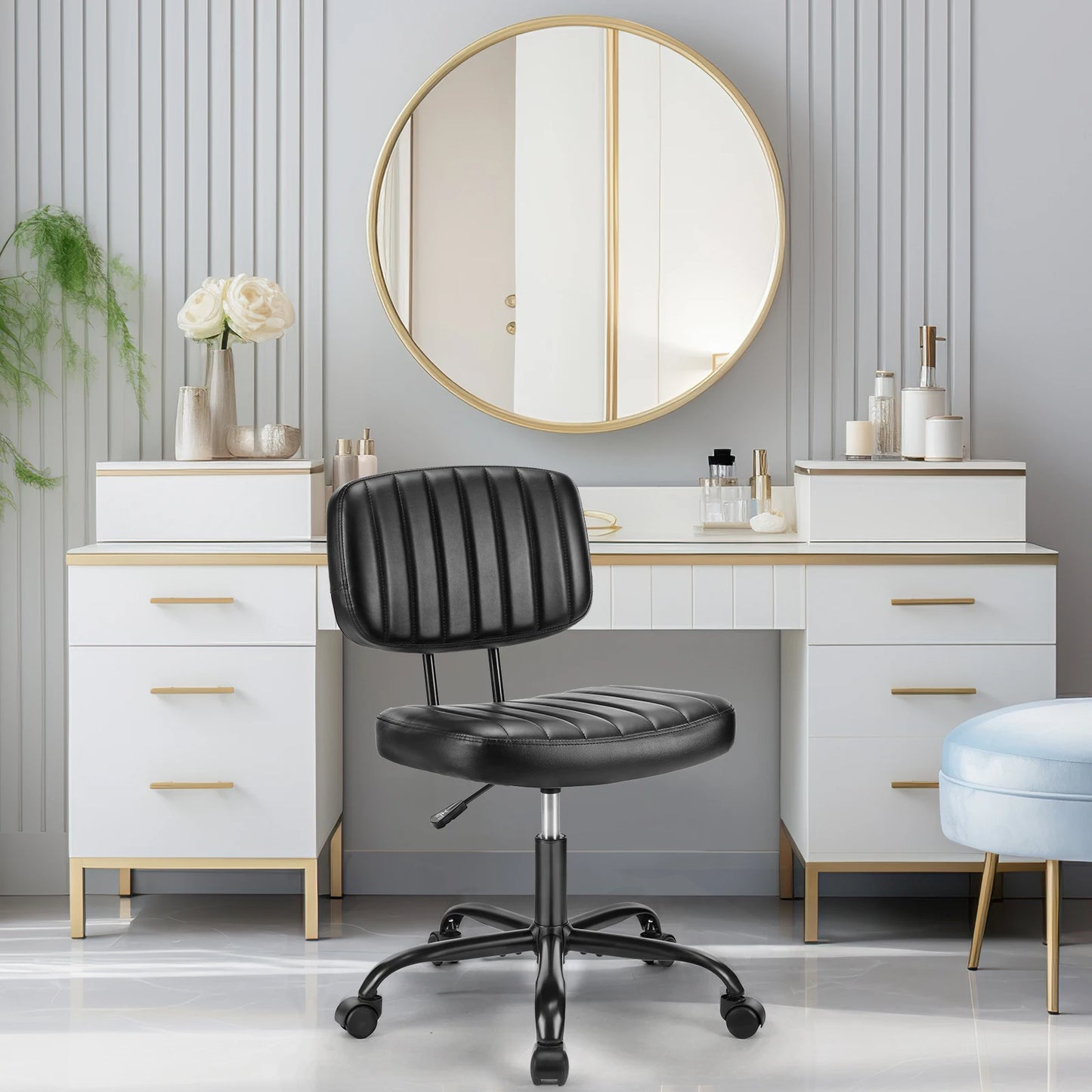 JHK Armless Office Chair With Lumbar Support 360 Degree Swivel