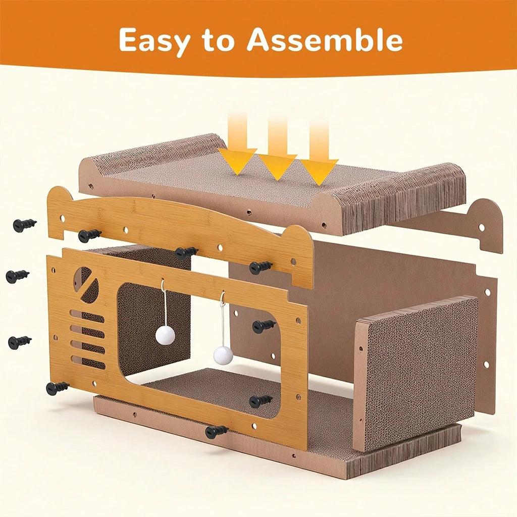 Multifunctional Cat House Scratcher Lounge With Hanging Toys