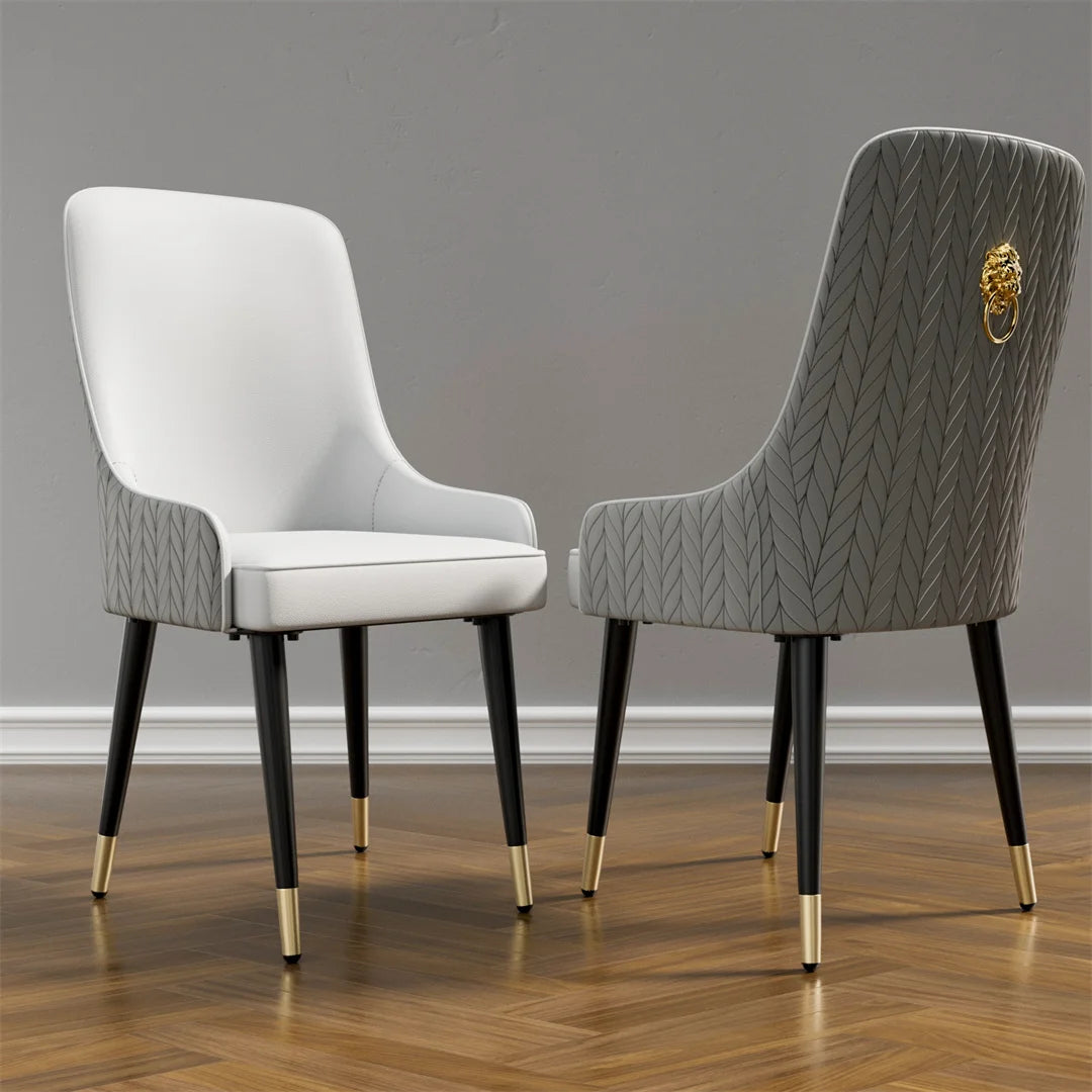 Luvodi Microfiber Leather Dining Chairs Set Featuring Lion Motif