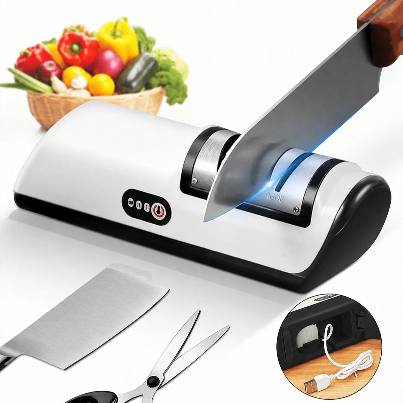 Rechargeable Electric Kitchen Cutlery And Scissors Polisher With Dual Speeds