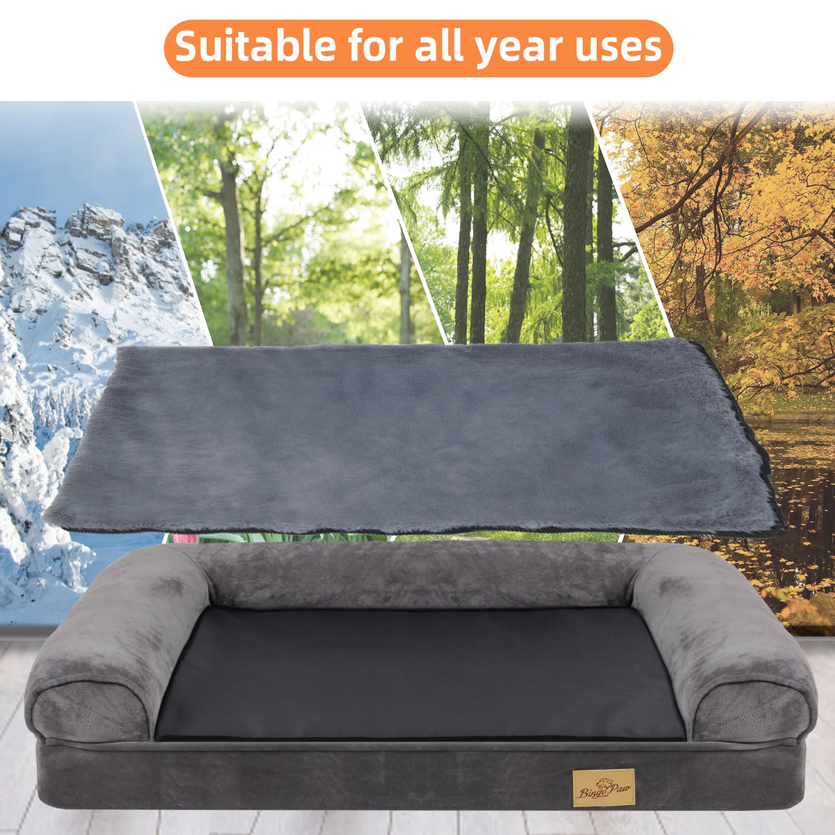BINGOPAW Orthopedic Waterproof Dog Bed With Sides And Washable Cover
