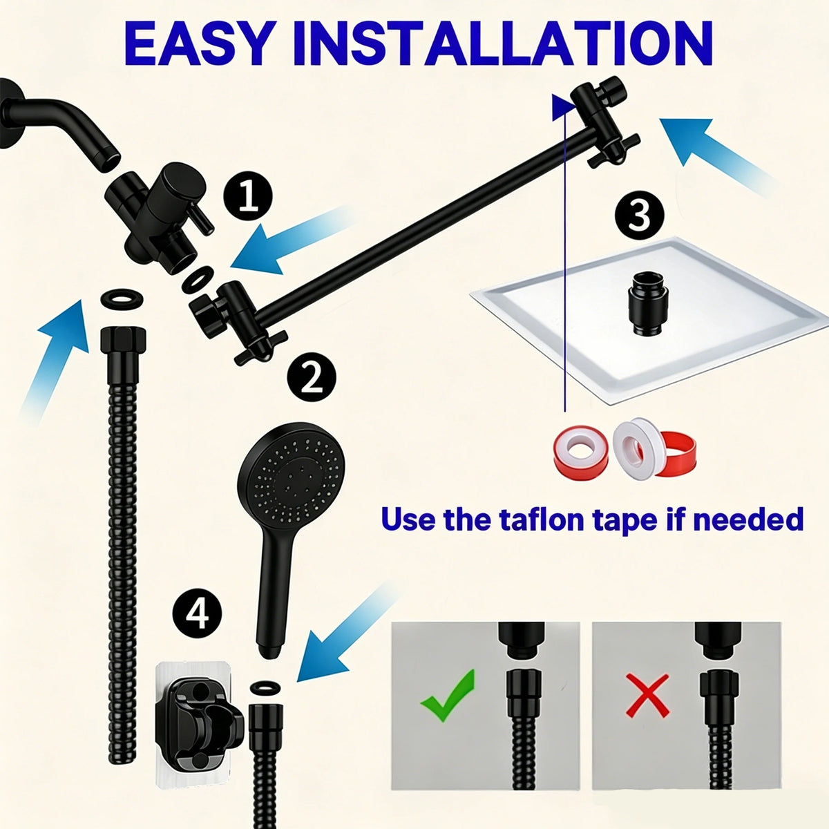 Stainless Steel Wall Mounted Showerhead With Extension Arm Set