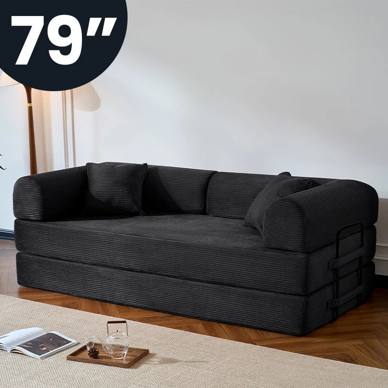 Modern Corduroy Folding Convertible Sofa Bed With Removable Cover
