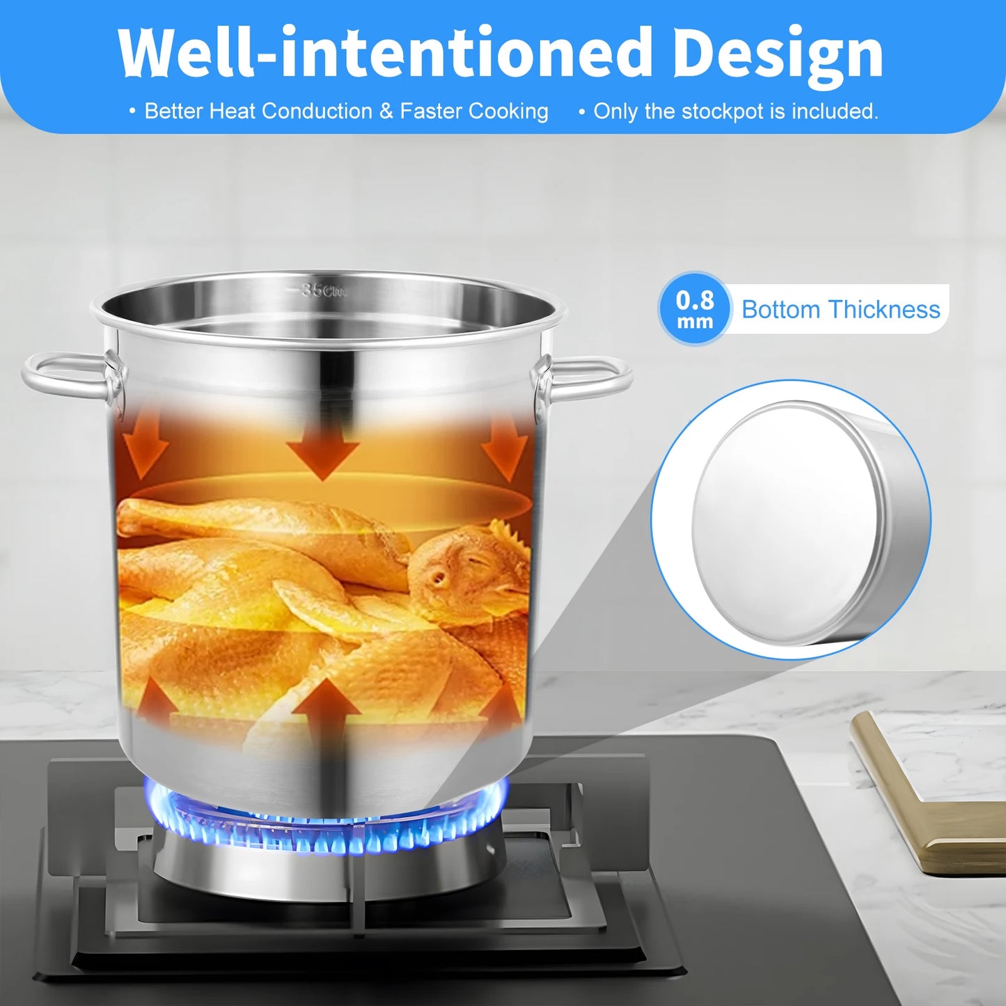 Heavy Duty Stainless Steel Stock Pot With Lid And Handles