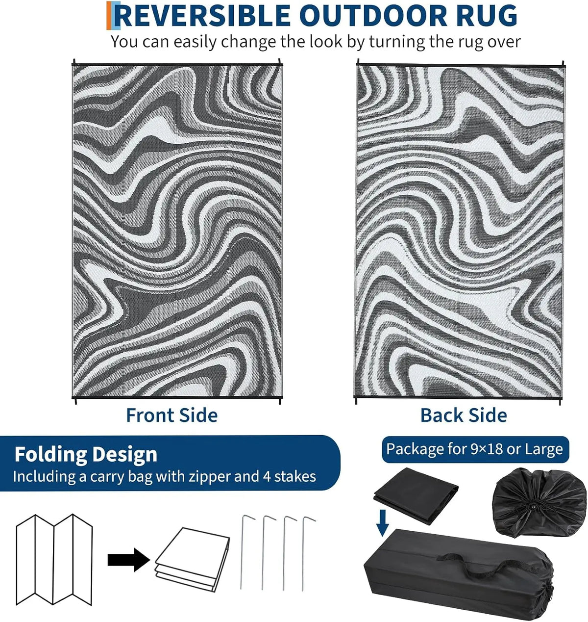 Garvee Waterproof Reversible Outdoor Rug for Camping Patio and Beach