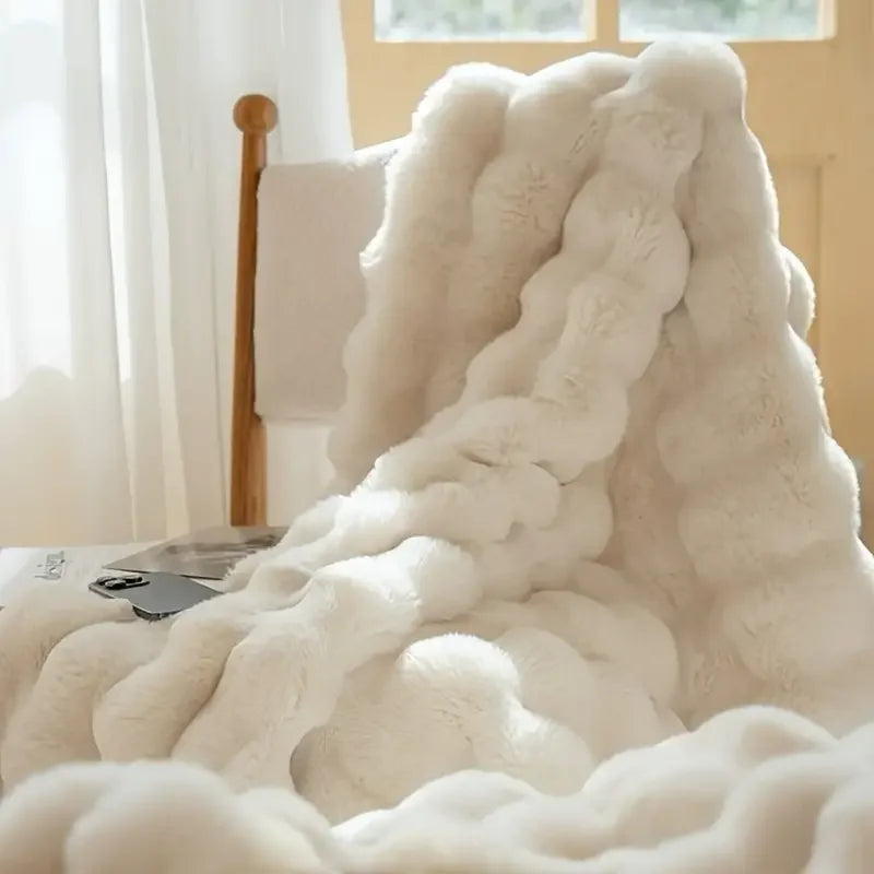 ROSEKIND Cozy Faux Rabbit Fleece Blanket Throw For Living Room
