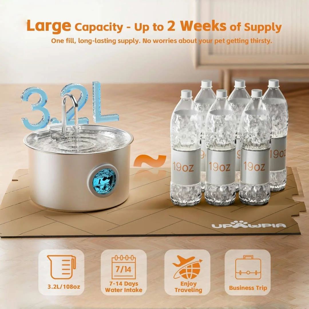 OPETH Stainless Steel Automatic Cat Water Fountain With Replaceable Filters