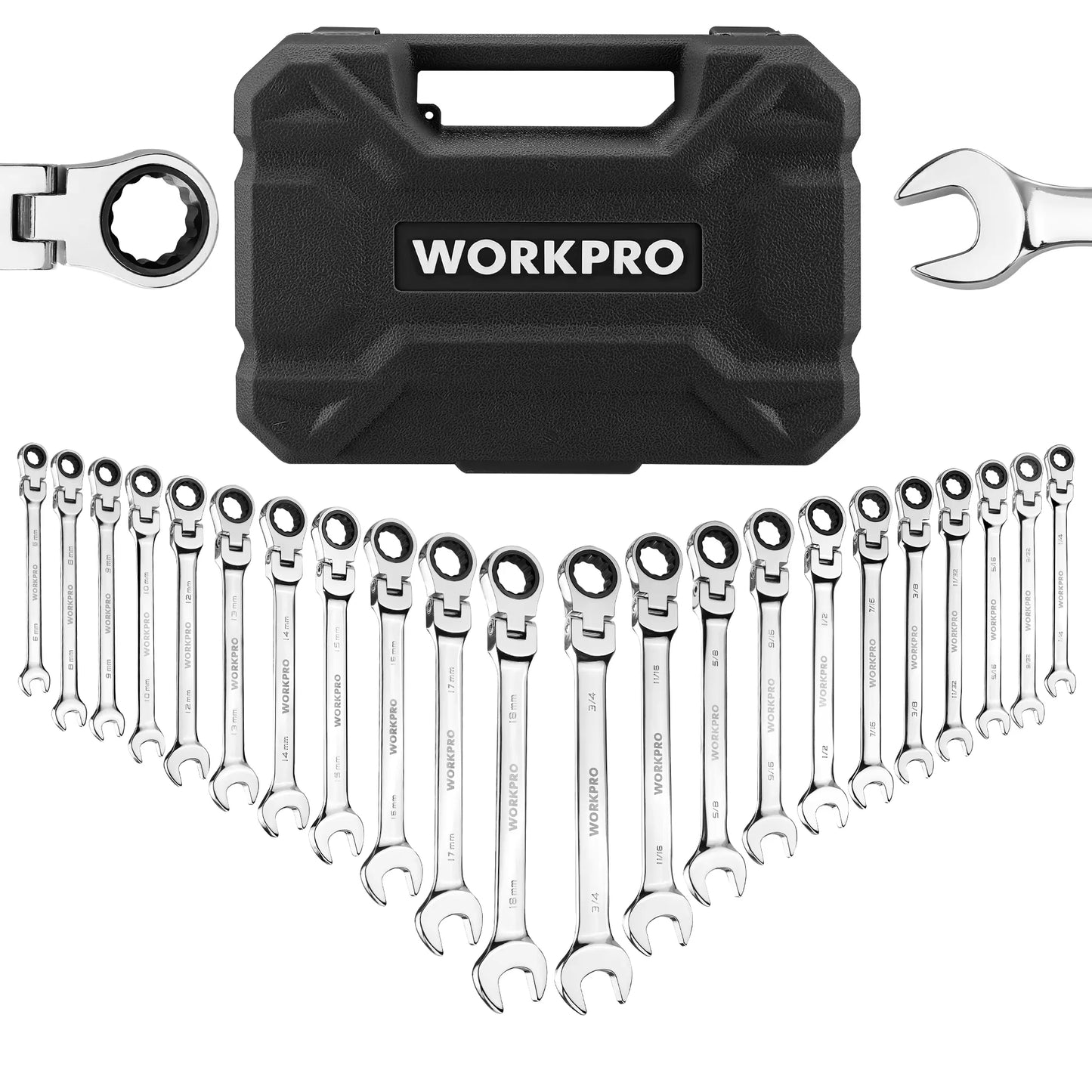 WORKPRO 21pc Ratcheting Wrench Set With Box Durable Chrome Vanadium