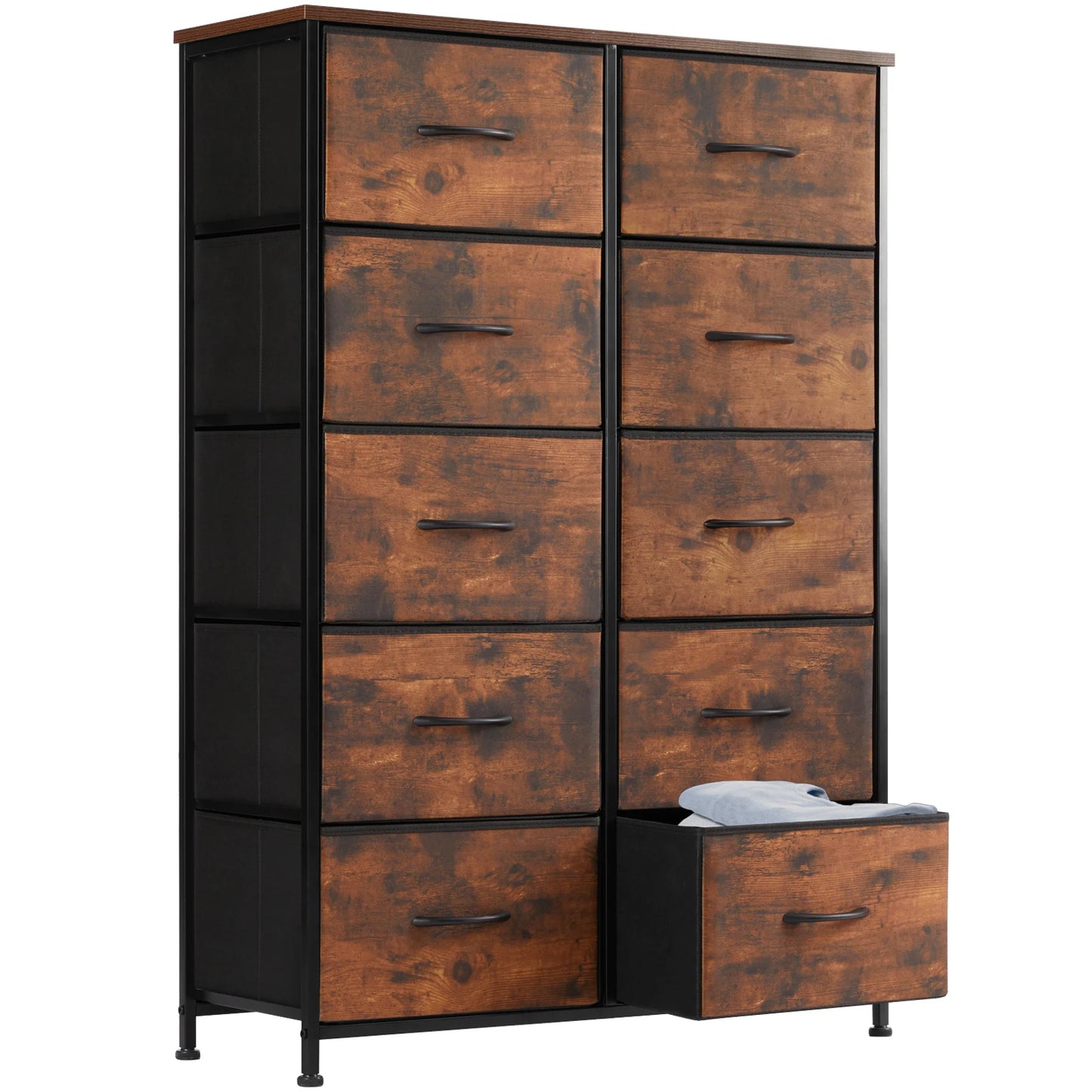 JHK Bedside Table Wardrobe With Fabric Drawers And Steel Frame