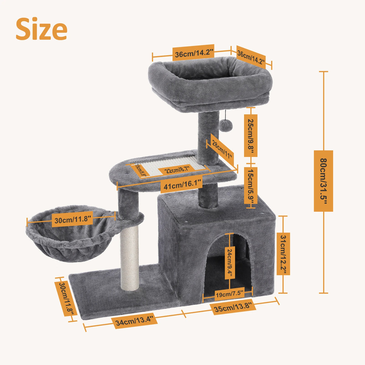 PAWZ Road Indoor Cat Tree Tower with Scratching Posts and Hammock