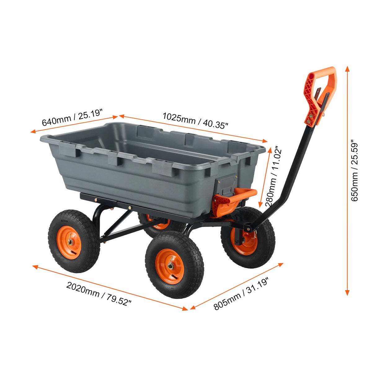 SucceBuy Poly Garden Dump Cart With Steel Frame Convertible Handle