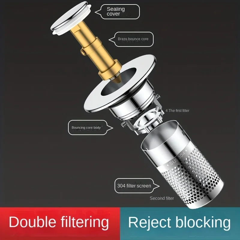 ATMDOG Press-Type Sink Drain Plug, Leakproof Stainless Steel