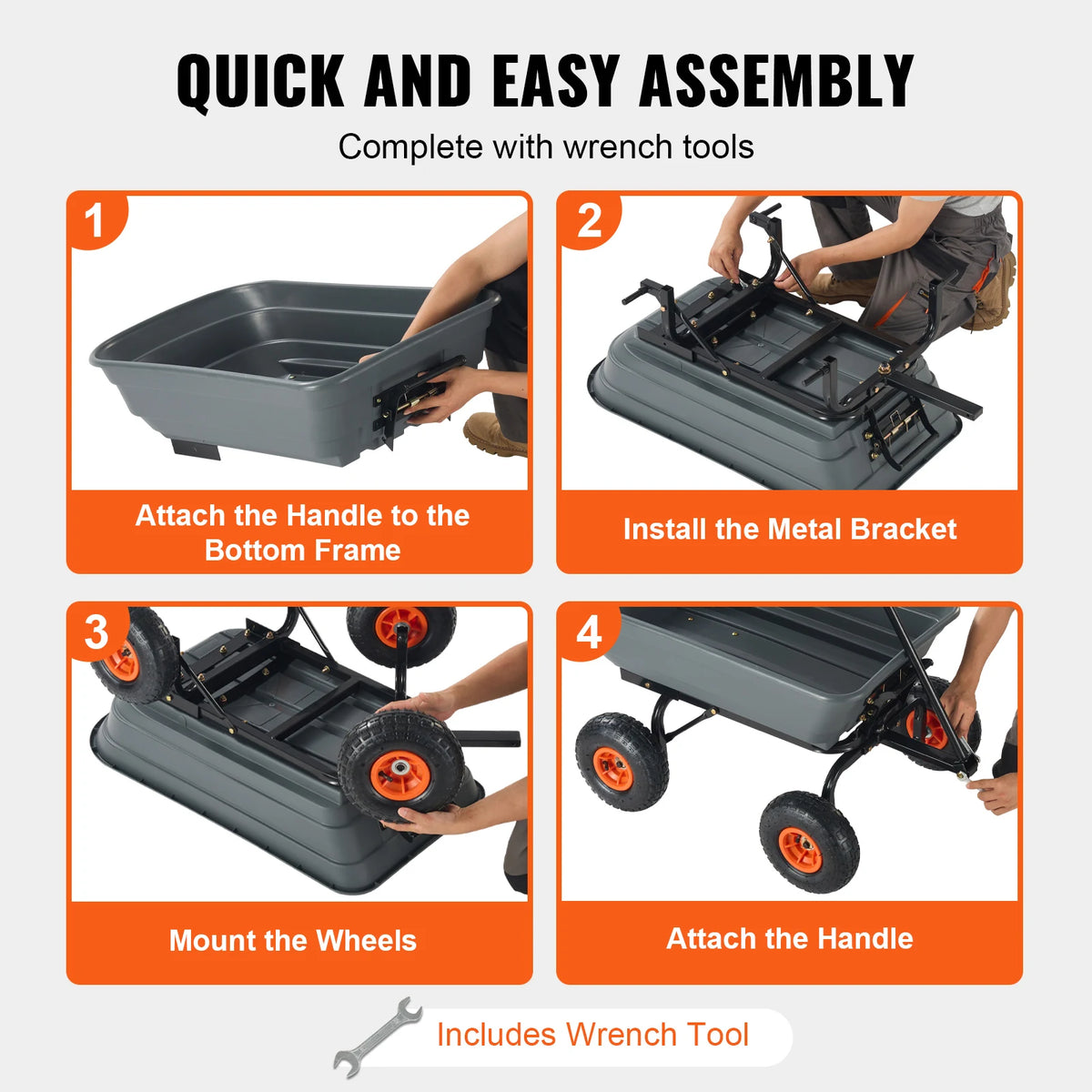 SucceBuy Poly Garden Dump Cart With Steel Frame Convertible Handle