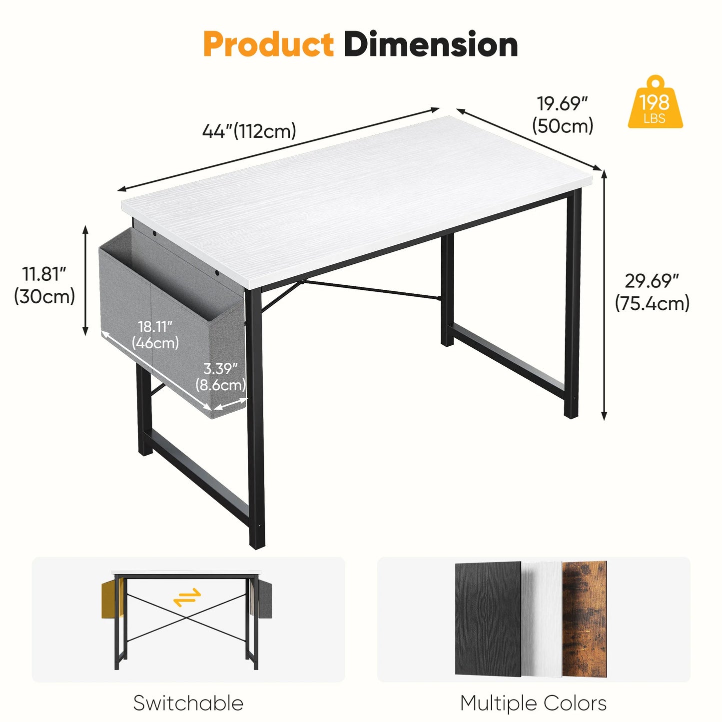 JHK Computer Desk With Wooden Top And Practical Storage Bag