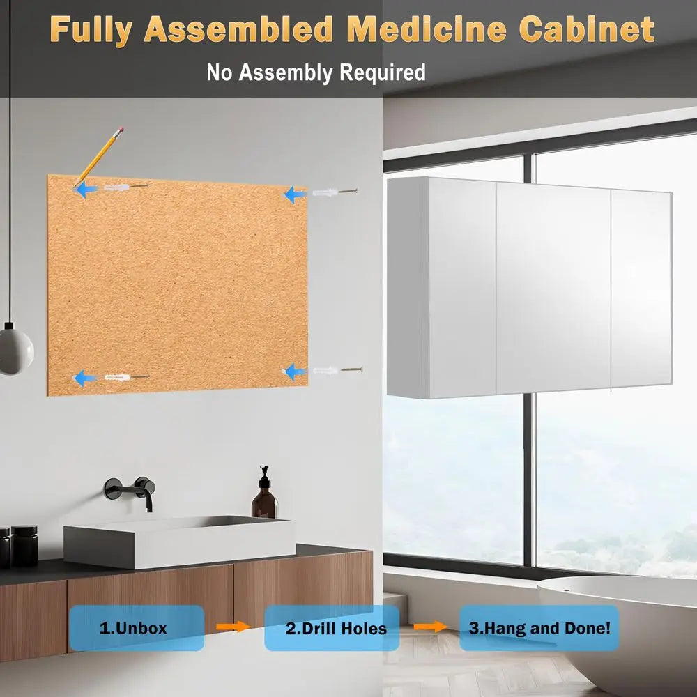 Bathroom Medicine Cabinet Mirror With Storage Recessed Or Surface Mount
