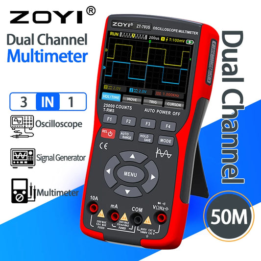 ZOYI ZT-703S 50MHz Handheld 3-in-1 Oscilloscope Multimeter Signal Generator