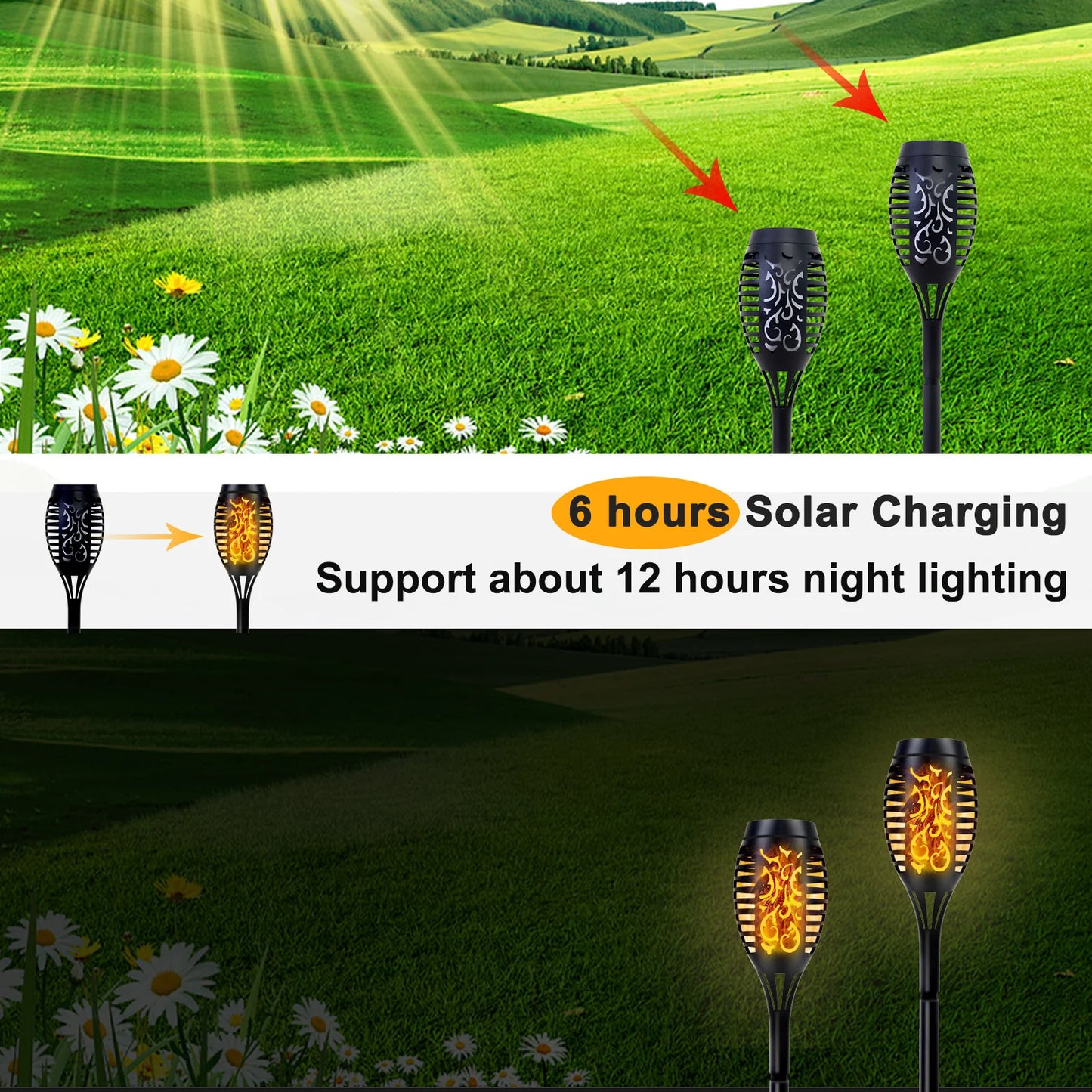 Solar LED Torch Lights with Flickering Flame for Outdoor Decor