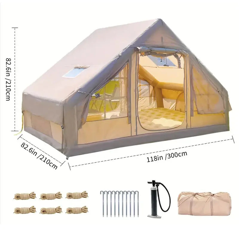 Inflatable Camping Tent With Stove Jack Skylight And Double Doors