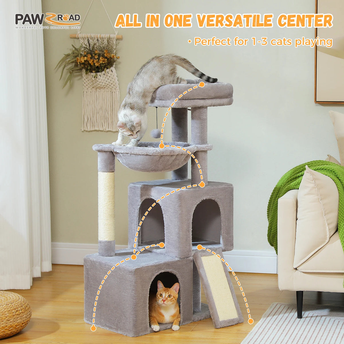 PAWZ Road Multi-Level Cat Tree With Condos And Sisal Scratching
