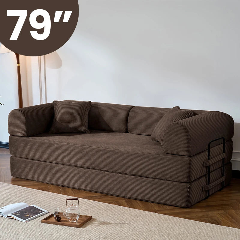 Modern Corduroy Folding Convertible Sofa Bed With Removable Cover