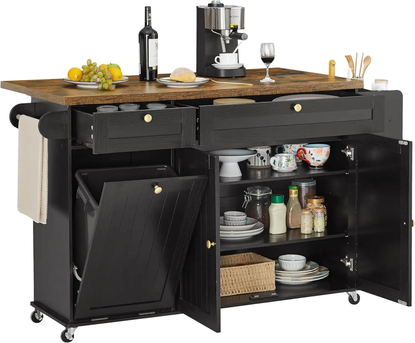 ONBRILL Mobile Kitchen Island with Power Outlet and Towel Rack