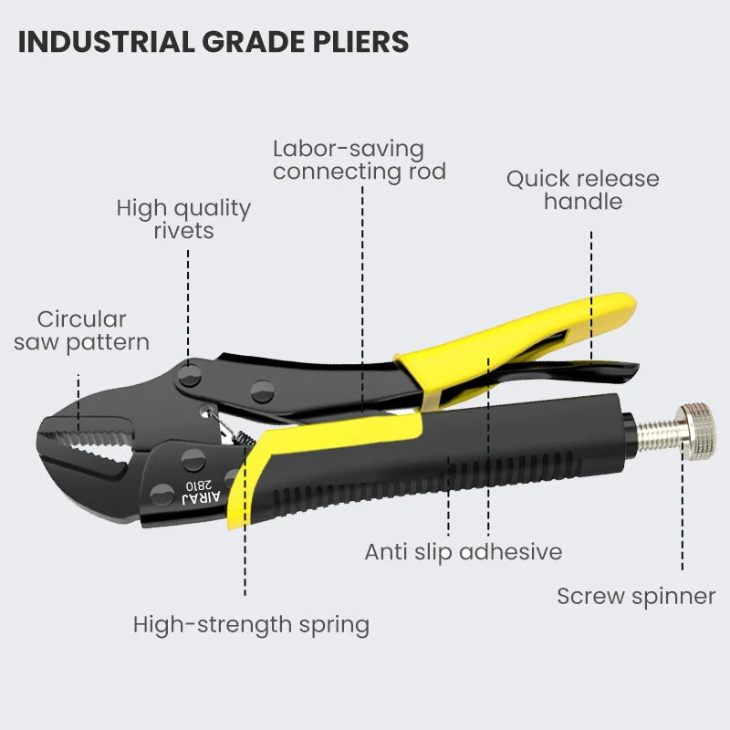 AIRAJ Locking Pliers Set With Quick Release And Curved Mouth