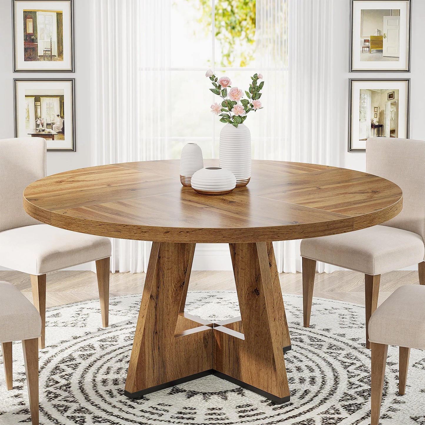 Tribesigns Round Farmhouse Kitchen Table For Modern Dining Rooms