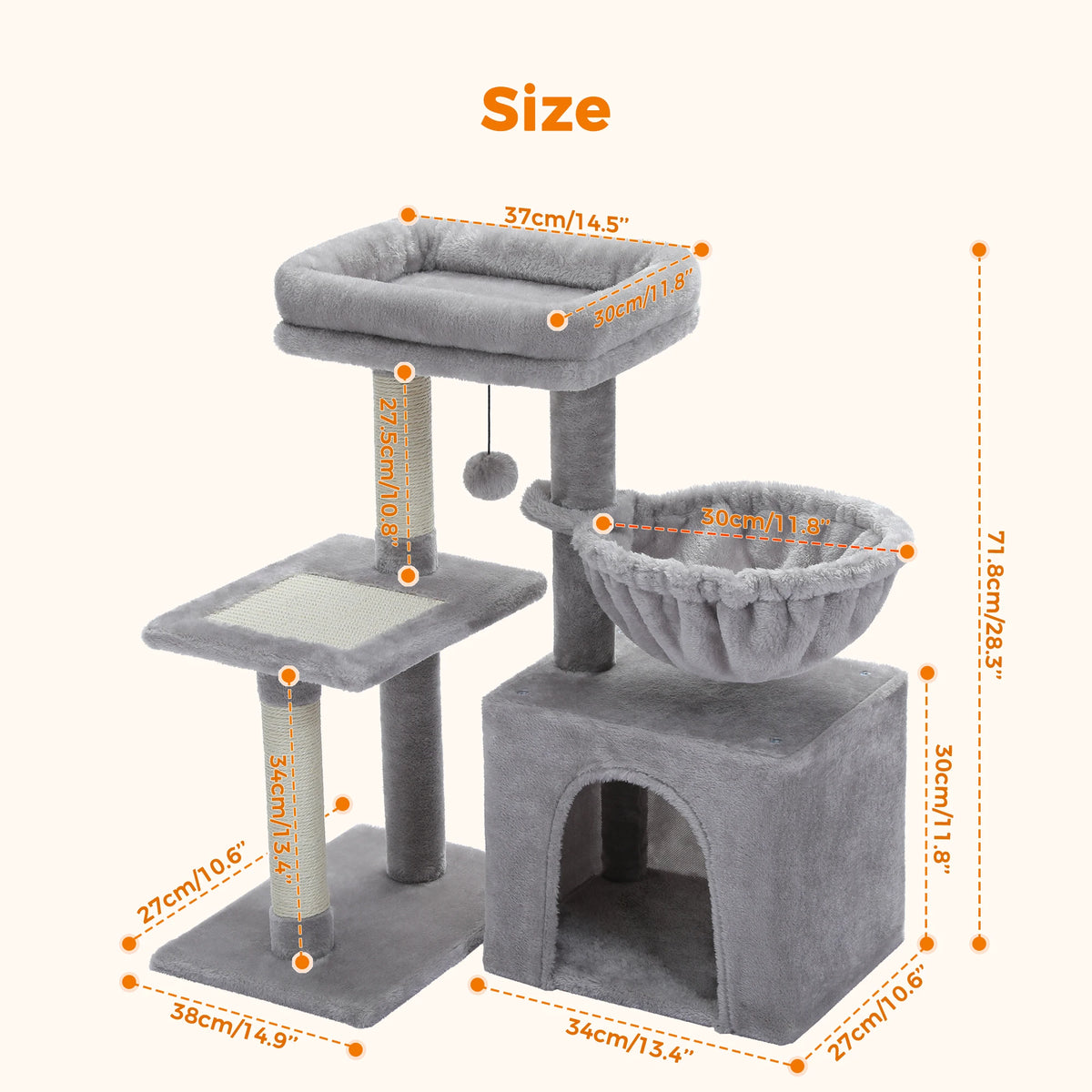 PAWZ Road Indoor Cat Tree Tower with Scratching Posts and Hammock