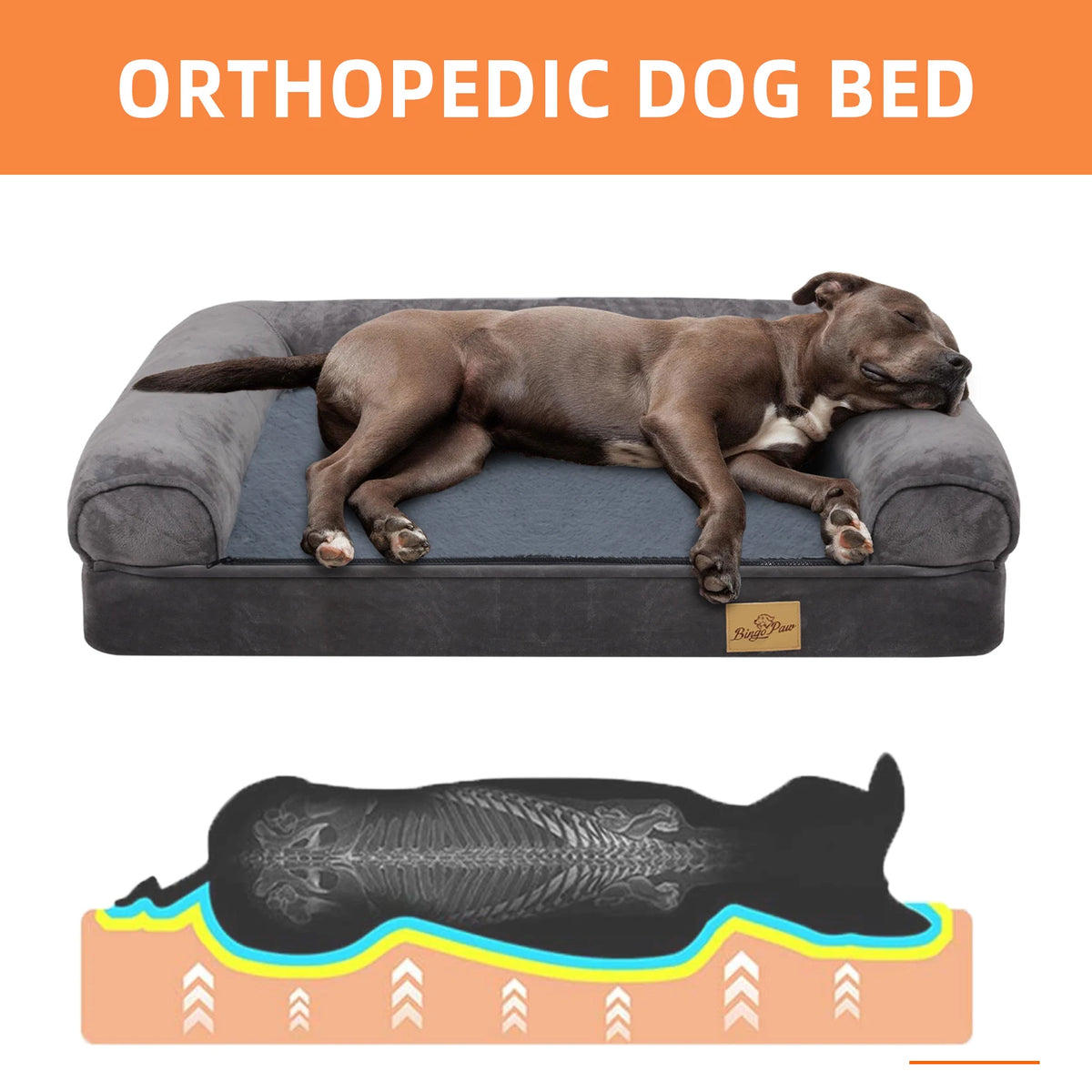 BINGOPAW Orthopedic Waterproof Dog Bed With Sides And Washable Cover