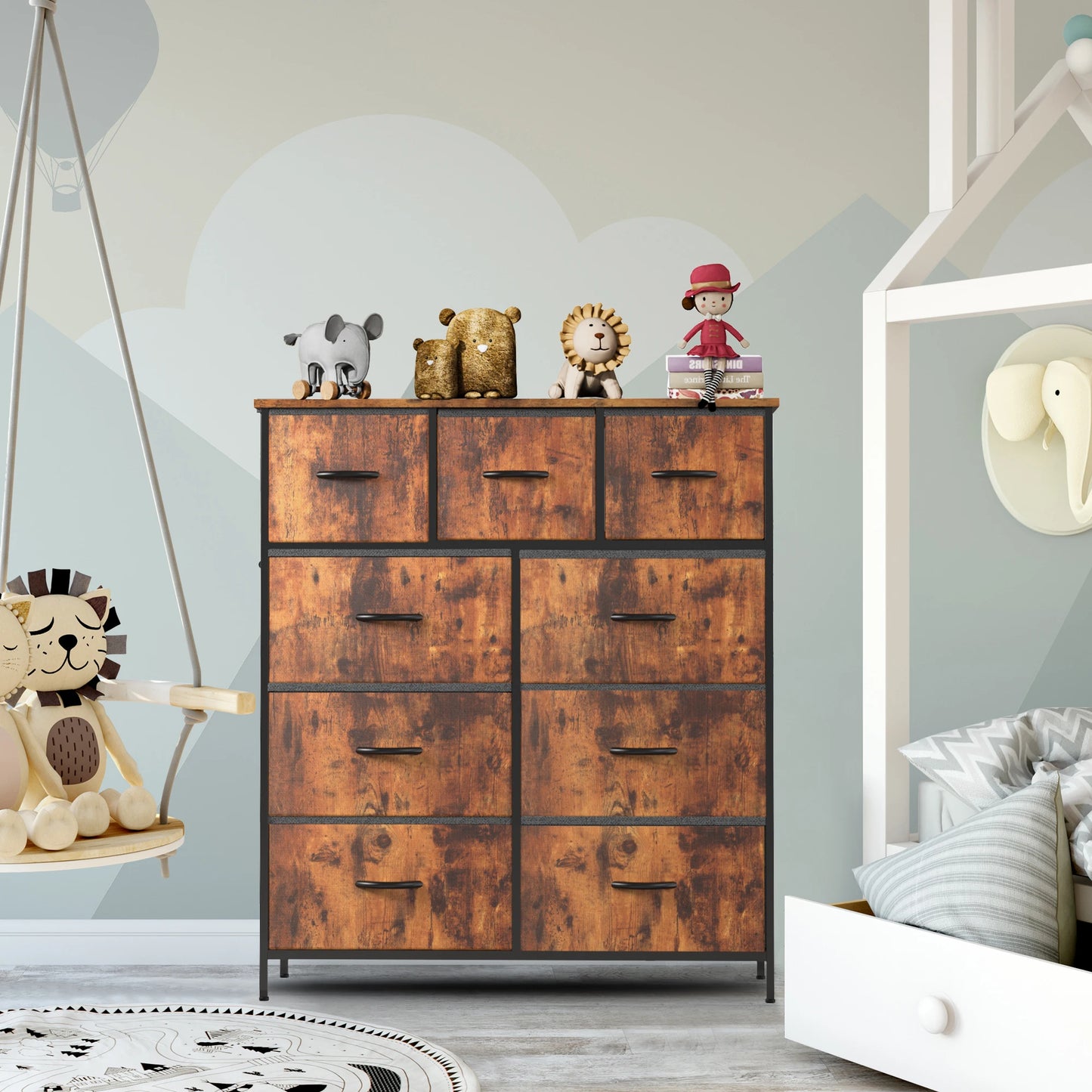 JHK Modern Nine Drawer Fabric Bedroom Dresser Organizer