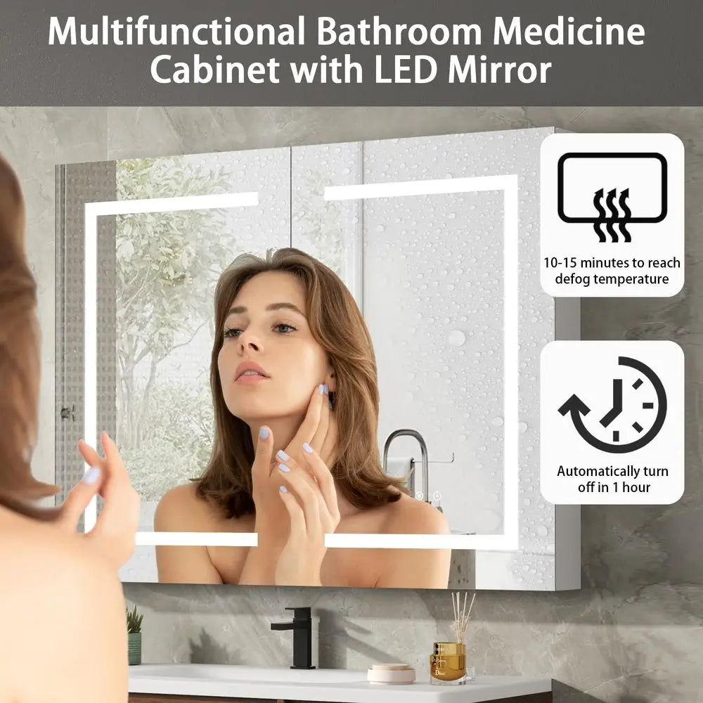 LED Medicine Cabinet With Mirror For Bathroom Defog Dimming