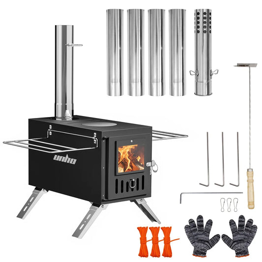 Portable Wood Burning Camping Tent Stove for Heating and Cooking