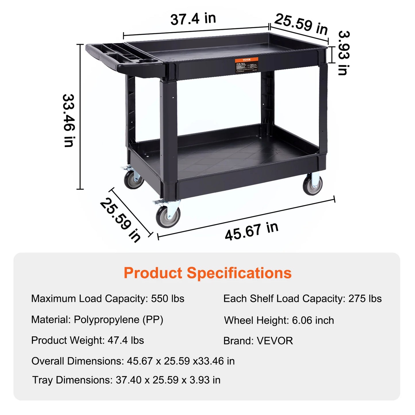 SucceBuy 3 Shelf Utility Cart Dolly With 360 Degree Swivel Wheels